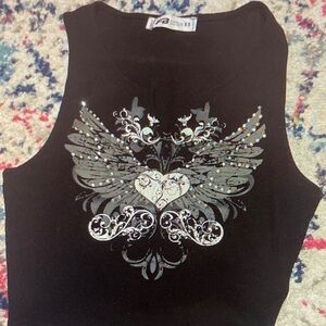Russell Athletic Black Winged Heart Crop Top